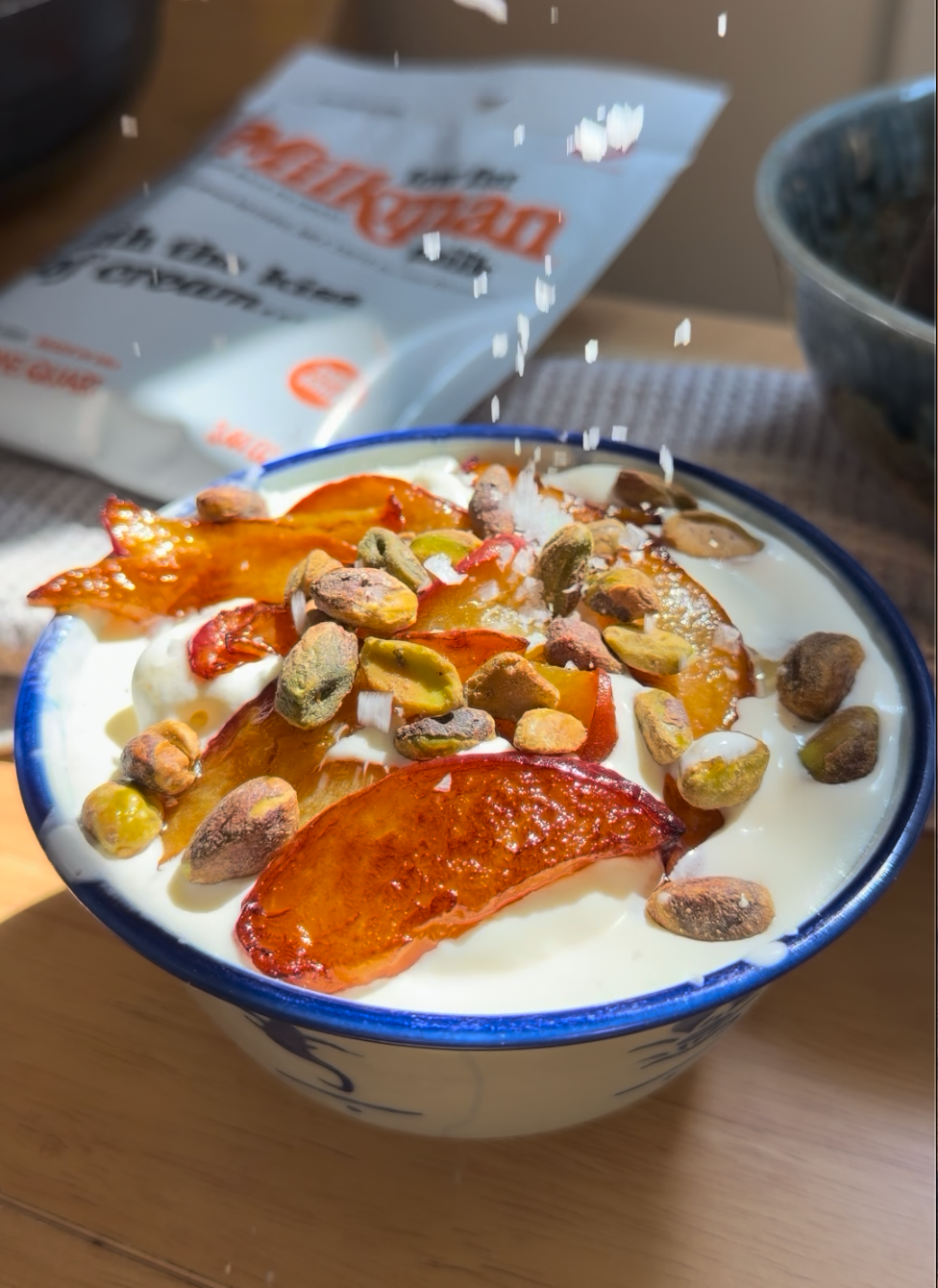 Vanilla Bean Ice cream with Peaches.